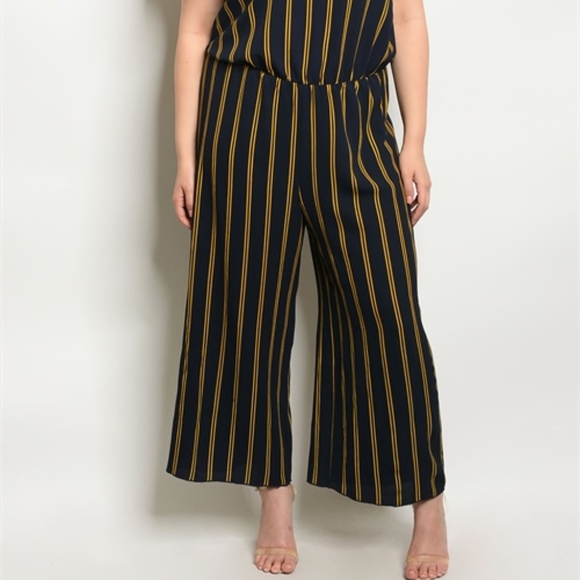 Cute Navy and Yellow- stripe Jumpsuit plus size - Picture 3 of 3